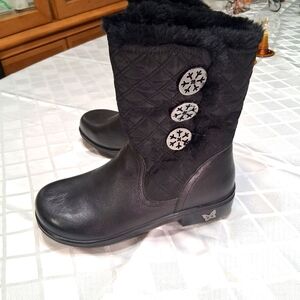 Alegria Black Winter Boots with Silver Buttons